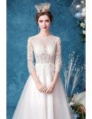 Boho Lace Sheer Top Tulle Wedding Dress With Sleeves
