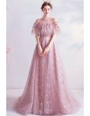 Dreamy Pink Aplique Lace Cute Prom Dress With Sheer Neckline