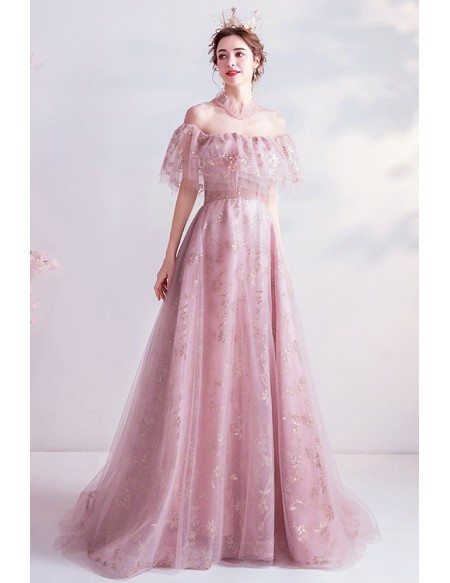 Dreamy Pink Aplique Lace Cute Prom Dress With Sheer Neckline