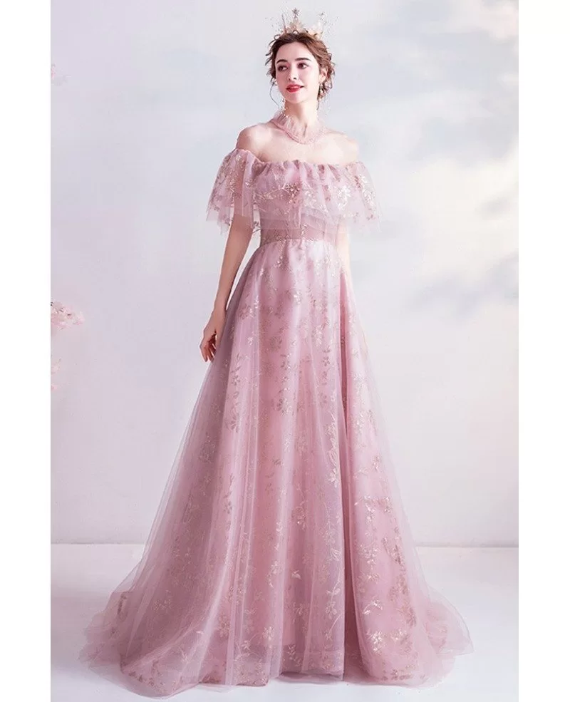 Dreamy Pink Aplique Lace Cute Prom Dress With Sheer Neckline Wholesale ...