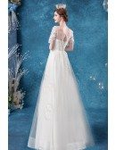 Retro Square Neck Aline Tulle Wedding Dress With Short Sleeves