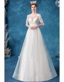 Retro Square Neck Aline Tulle Wedding Dress With Short Sleeves