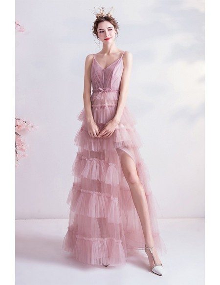 Pink Tulle Cute Birthday Party Dress With Straps