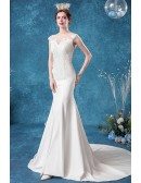 Elegant Mermaid Lace Wedding Dress With Illusion Neck Sweep Train