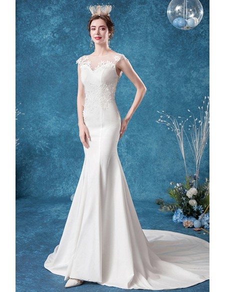 Elegant Mermaid Lace Wedding Dress With Illusion Neck Sweep Train