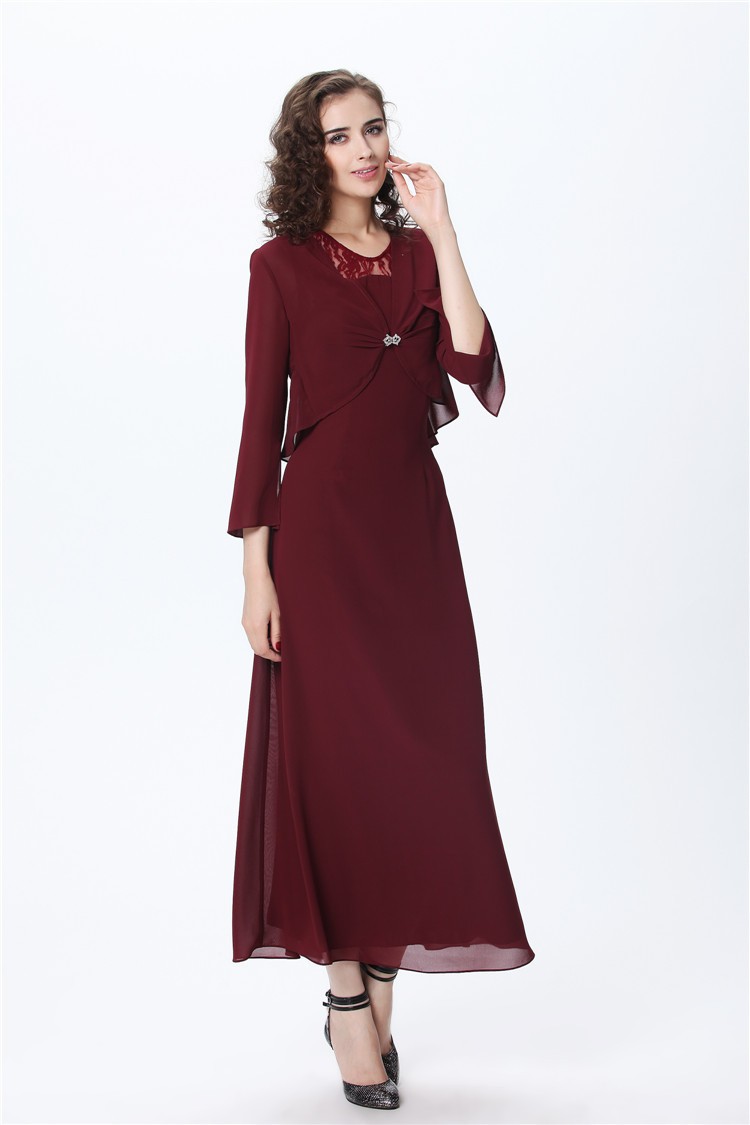 Elegant A-Line Scoop Neck Chiffon Mother of the Bride Dress With Jacket ...