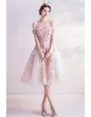 Cute Pink Appliques Flowers Knee Length Ballgown Prom Homecoming Dress