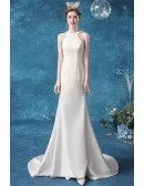 Simple Long Halter Mermaid Wedding Dress With Illusion Back