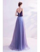 Slim Flowy Tulle Aline Prom Dress With Beadings Spaghetti Straps