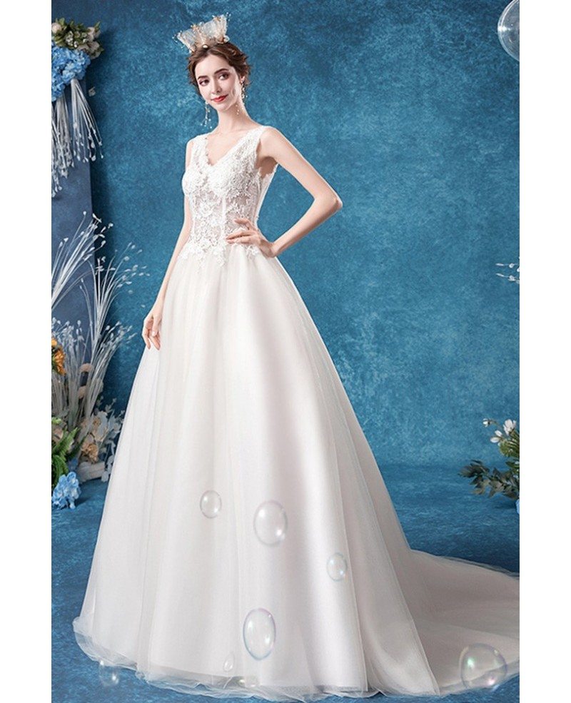 Vneck Lace Ballgown Wedding Dress With Sheer Lace Top Wholesale #T47091 ...