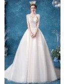 Vneck Lace Ballgown Wedding Dress With Sheer Lace Top