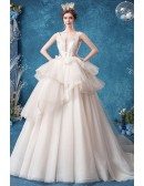 Ruffled Big Ballgown Tulle Wedding Dress With Sequined Straps