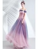 Special Bling Ombre Pink Tulle Flowy Prom Dress With Flowers