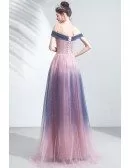 Special Bling Ombre Pink Tulle Flowy Prom Dress With Flowers