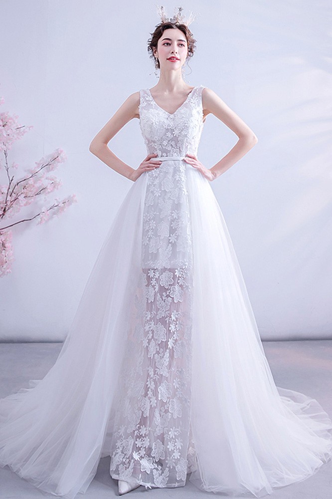 Fairy Lace Flowers Vneck Wedding Dress With Flowy Tulle Wholesale # ...