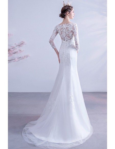 Elegant Vneck Empire Lace Sheath Wedding Dress With Lace Sleeves