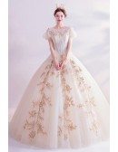 Romantic Champagne Gold Princess Ballgown Prom Dress With Bubble Sleeves