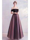 Classical Black Tulle Prom Formal Dress With Sheer Top Strapless