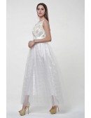 Fancy High Waist Embroidered Tulle Long Prom Dress With Sequines
