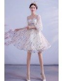 Colorful Bling Sequins Short Homecoming Prom Dress Vneck With Bubble Sleeves