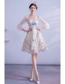 Colorful Bling Sequins Short Homecoming Prom Dress Vneck With Bubble Sleeves