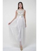 Fancy High Waist Embroidered Tulle Long Prom Dress With Sequines