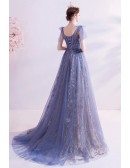 Gorgeous Vneck Tulle Aline Prom Dress With Embroidered Flowers
