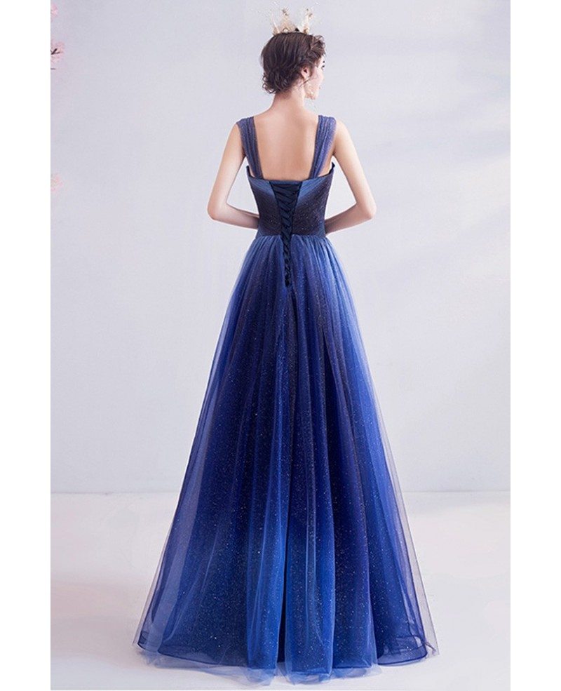 Royal Blue Aline Bling Star Prom Dress For Teens With Straps Wholesale  #T47039 - GemGrace.com