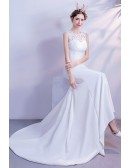 Slim Mermaid Lace V Back Wedding Dress With Sweep Train