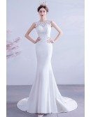 Slim Mermaid Lace V Back Wedding Dress With Sweep Train
