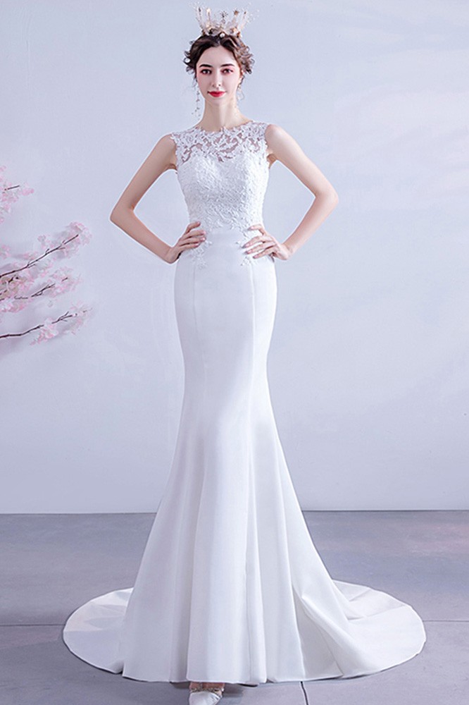 Slim Mermaid Lace V Back Wedding Dress With Sweep Train Wholesale # ...