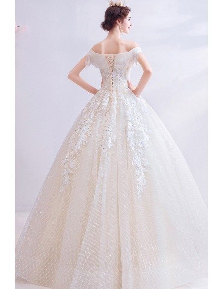 Bling Sequined Lace Dotted Ballgown Wedding Dress Princess With Off ...