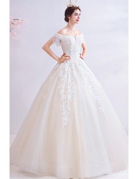 Bling Sequined Lace Dotted Ballgown Wedding Dress Princess With Off ...