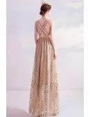 Bling Gold Slim Aline Party Prom Dress With Strappy Open Back