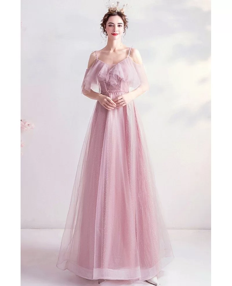 Pretty Pink Aline Tulle Homecoming Long Prom Dress With Ruffles ...