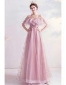 Pretty Pink Aline Tulle Homecoming Long Prom Dress With Ruffles