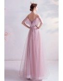 Pretty Pink Aline Tulle Homecoming Long Prom Dress With Ruffles