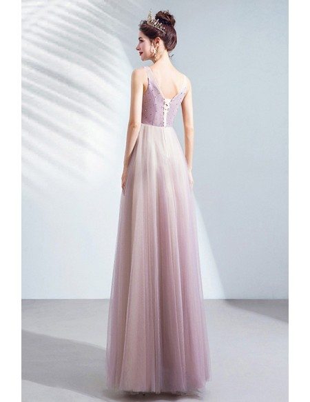 Light Ombre Purple Tulle Petals Prom Dress Aline For Teens