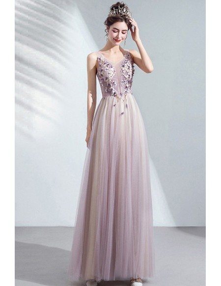 Light Ombre Purple Tulle Petals Prom Dress Aline For Teens