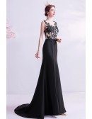 Mermaid Long Black Lace Slim Prom Formal Dress With Sweep Train