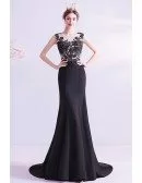 Mermaid Long Black Lace Slim Prom Formal Dress With Sweep Train