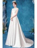 Elegant Satin Simple Wedding Dress With Beaded Cap Sleeves Lace Back