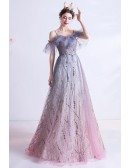 Bling Sequins Pattern Ombre Prom Dress With Ruffles Spaghetti Straps