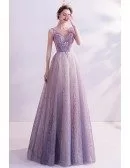 Purple With Bling Sequins Vneck Formal Prom Dress For Teens