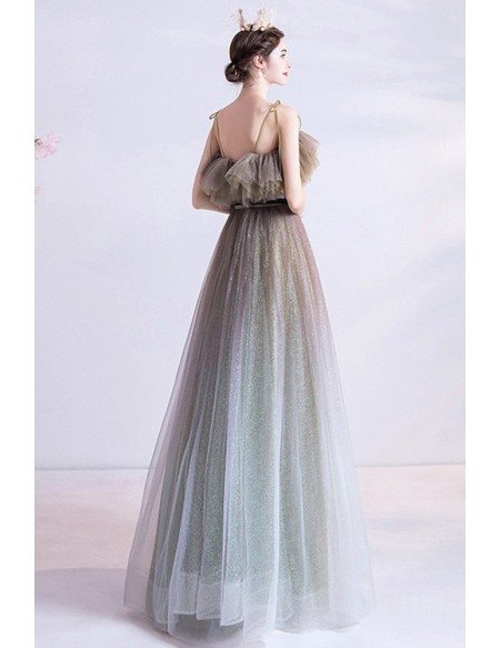 Multi Ombre Colors Cute Prom Party Dress Tulle With Straps
