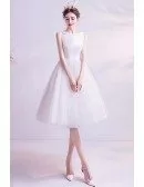 Vintage Simple Short Knee Length Reception Wedding Dress With Sheer Back