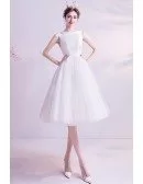 Vintage Simple Short Knee Length Reception Wedding Dress With Sheer Back