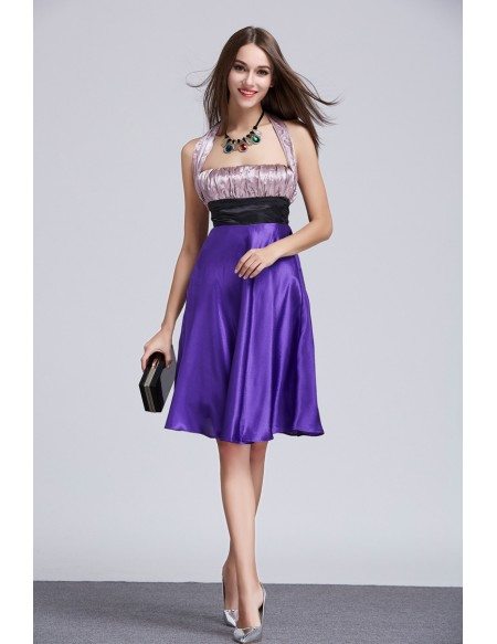 Stylish A-Line Halter Satin Knee-Length Homecoming Dress