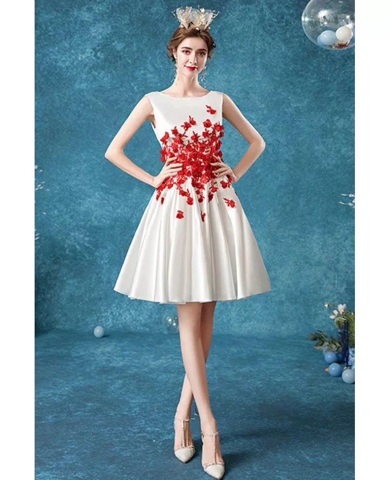 Red Flowers Wedding Party Dress With ...