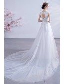 Flowy Tulle Beach Wedding Dress Vneck With Beaded Lace Sheer Waist